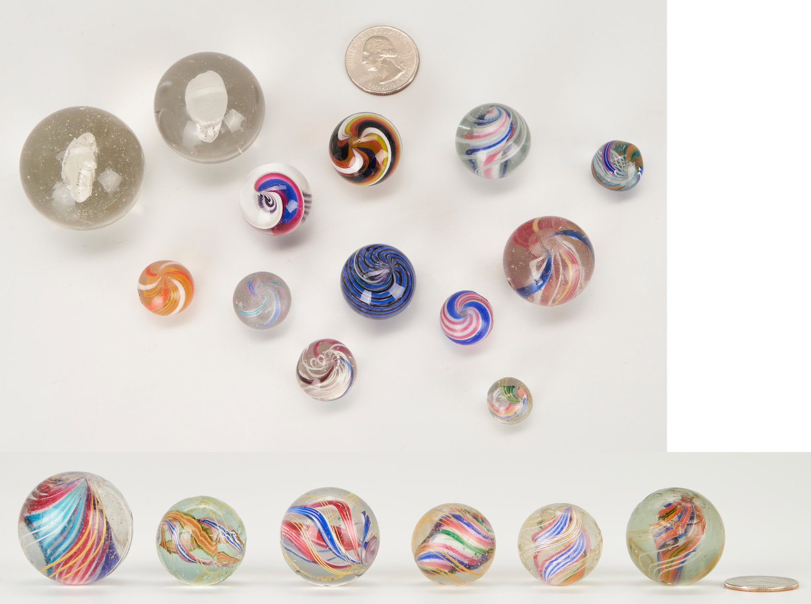 19 Marbles, incl. Handmade Transparent Swirls, Sulphides (1 of 17)