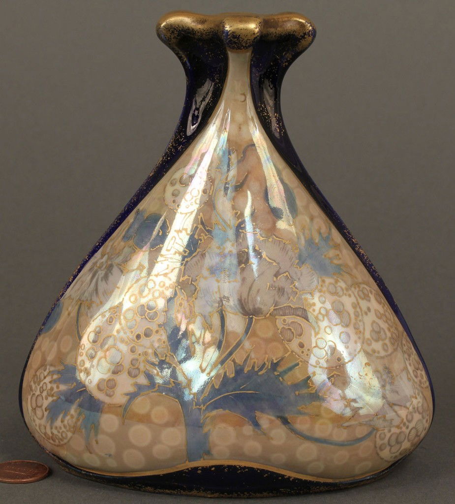 Amphora Nouveau Vase, Osiris: Amphora hand painted porcelain vase marked "RST&K, Turn-Teplitz- Bohemia, and Osiris". Base impressed "585 7". 6" H. Early 20th century.