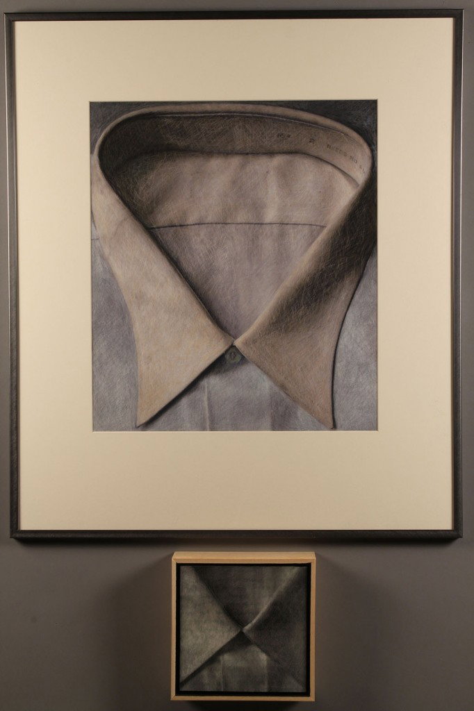 Jane Allen Nodine, 2 works: La Camicia di Memoria: Two works by Jane Allen Nodine (American, 20th c.) 1ST ITEM: "La camicia di memoria", encaustic, oil, graphite, digital print on panel, 2007. 8.75" X 8.75" X 3"--image with reveal frame. 2ND ITEM: Ves