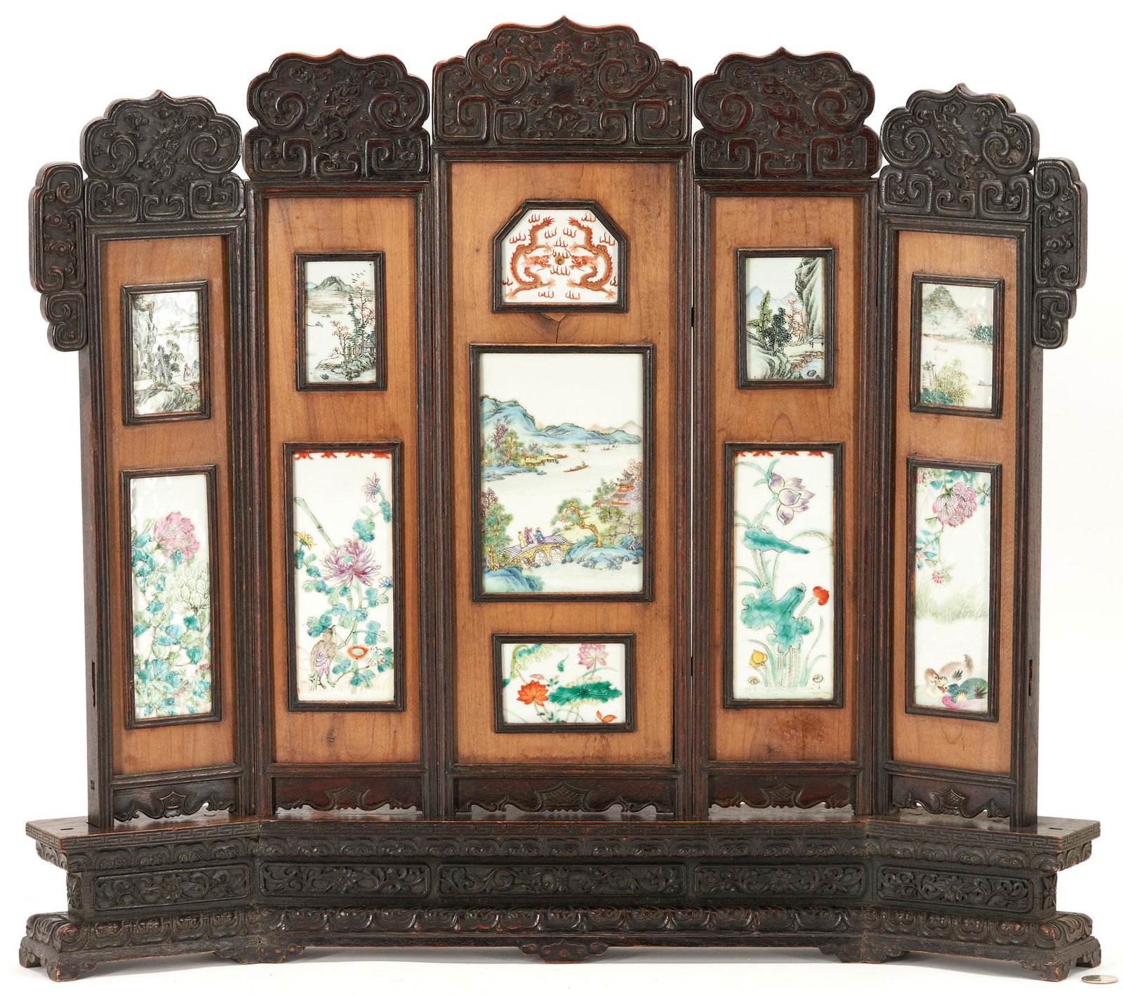 Chinese Qing Porcelain 5 Panel Table Screen (1 of 17)