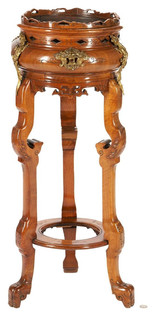 Hardwood Jardiniere or Plant Stand w/ Bronze Dragon Mounts (1 of 9)