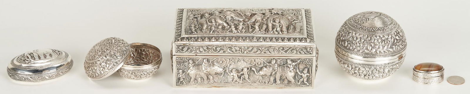 5 Asian Silver Boxes w/ Elephant & Zodiac Designs (1 of 20)