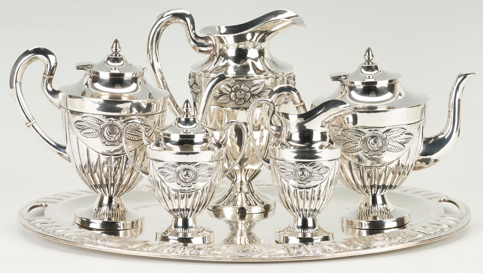 Maciel Mexican Sterling Silver Tea Set w/ Sterling Tray, 213 oz (1 of 20)