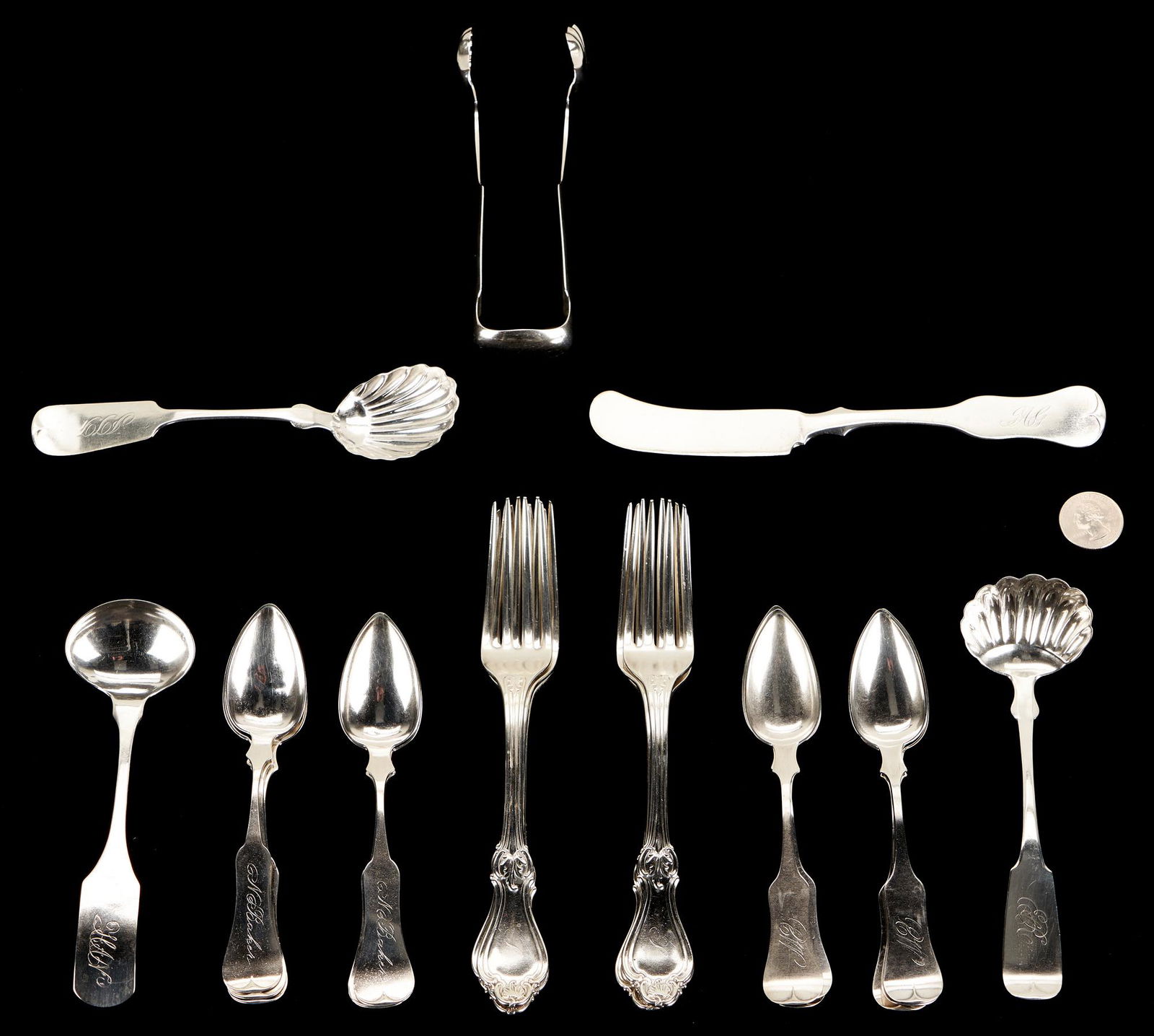 23 pcs. Coin Silver Flatware, incl. Kentucky (1 of 12)