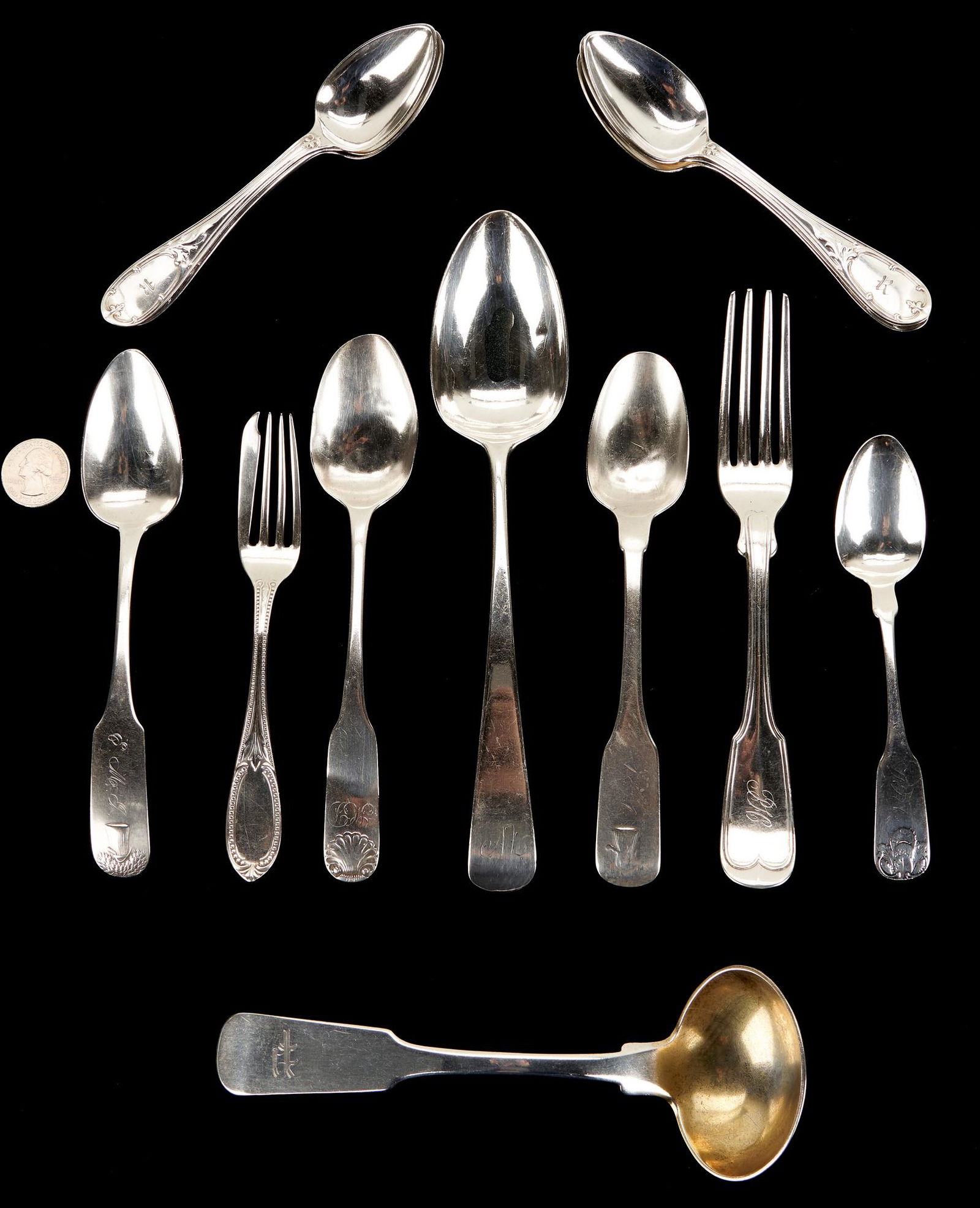 14 Pcs. Coin Silver Flatware, most SC, incl. Ewan (1 of 20)
