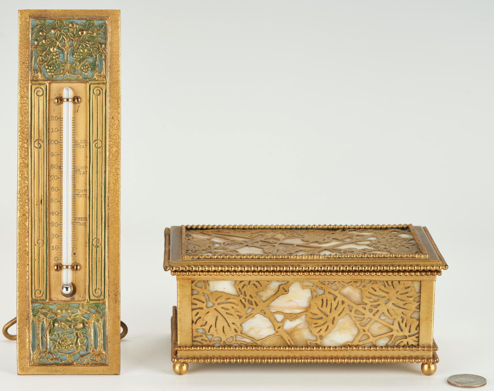 2 Tiffany Bronze items: Jewelry Box & Bookmark Thermometer (1 of 11)