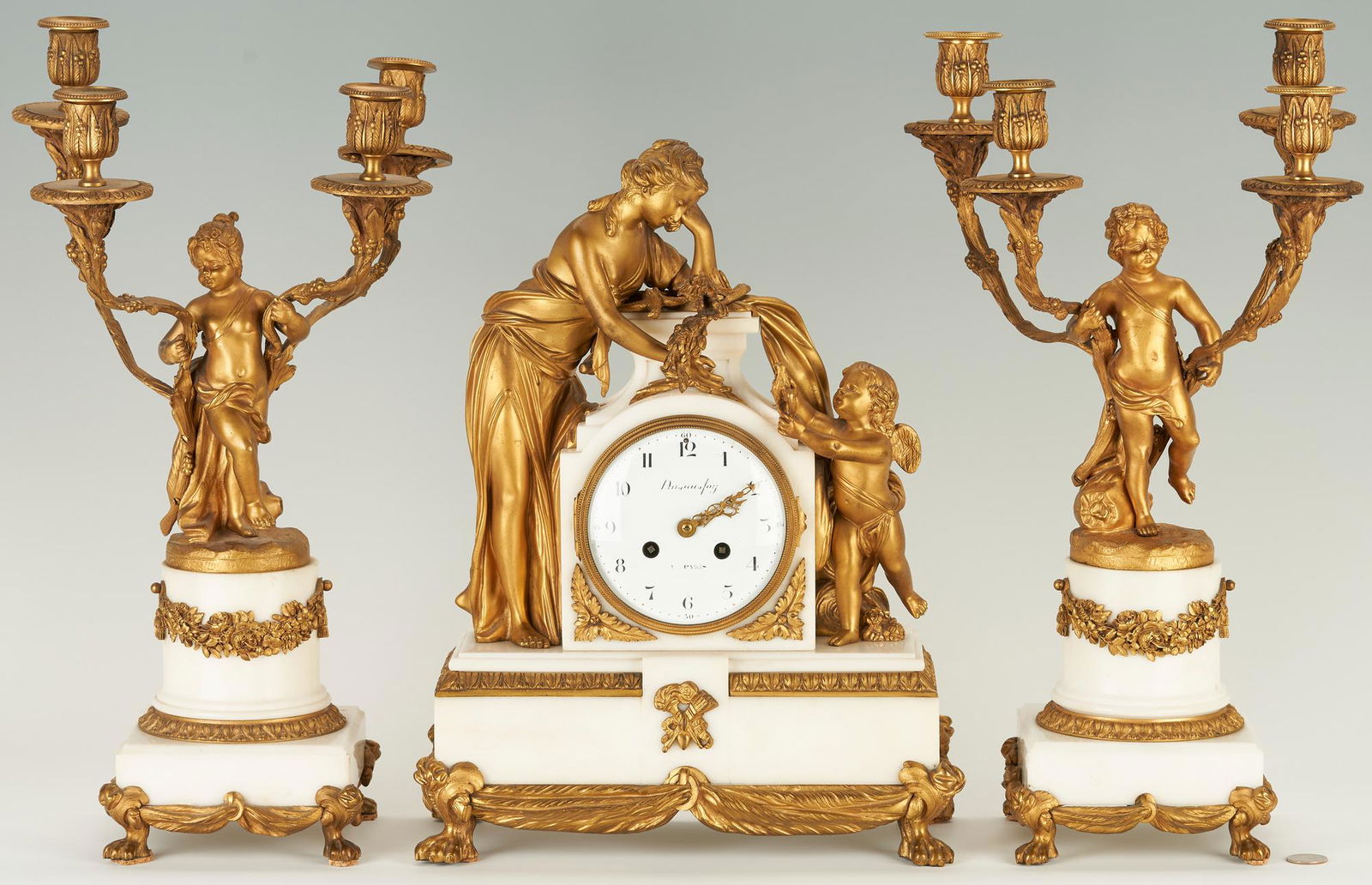 French Ormolu Garniture, Vincenti & Cie Clock,  After Falconet (1 of 20)