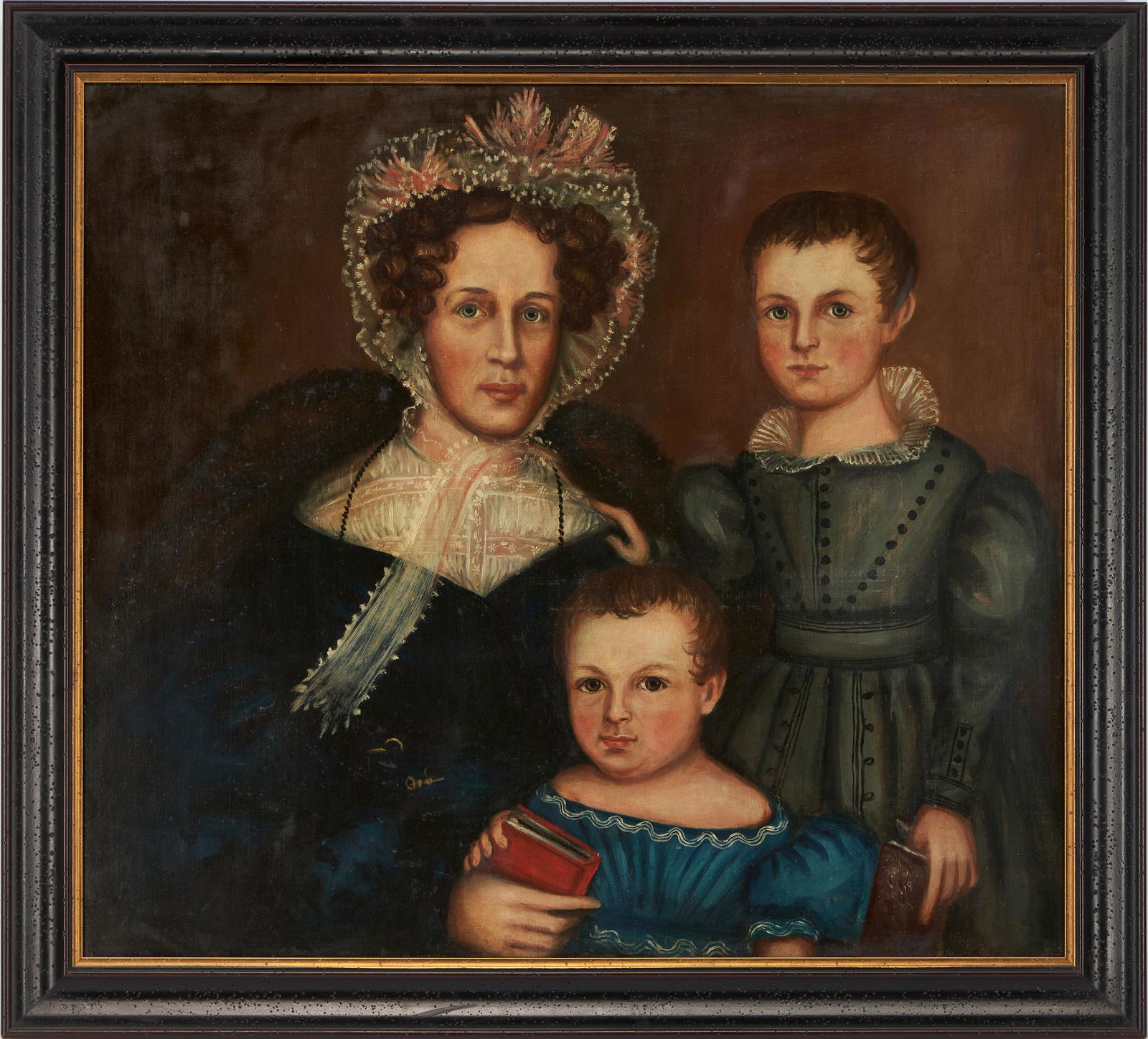 Susannah Paine, 19th c. Folk Art Portrait of Mother and 2 Children (1 of 16)