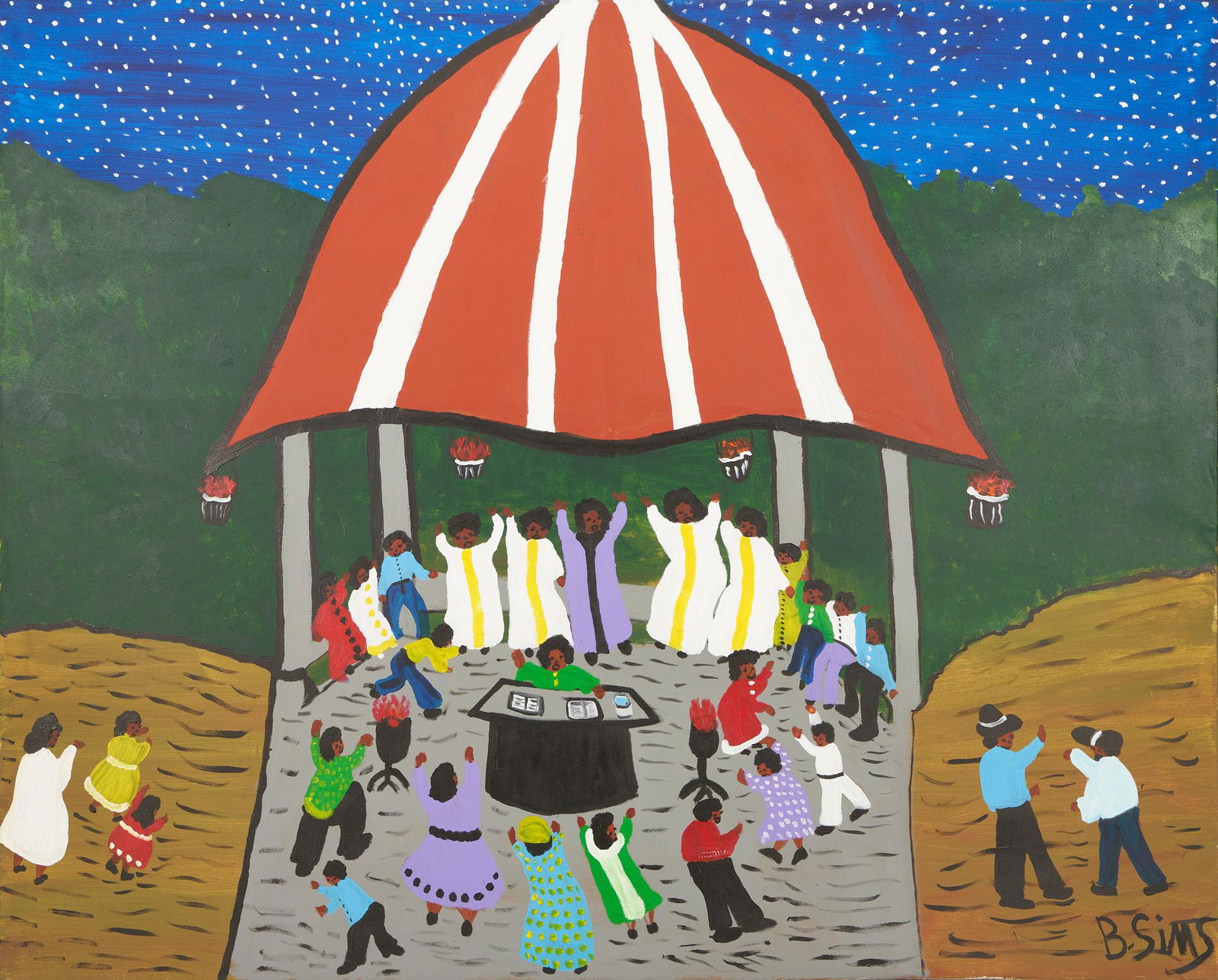 Large Bernice Sims Folk Art Painting, Tent Revival (1 of 9)