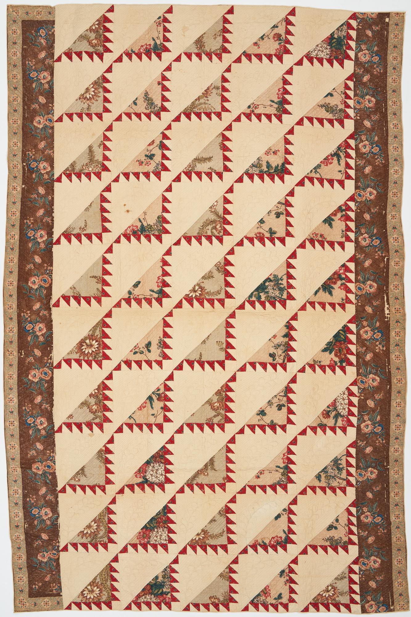 Scarce American Chintz Delectable Mountains Quilt Circa 1830's-1840's (1 of 12)