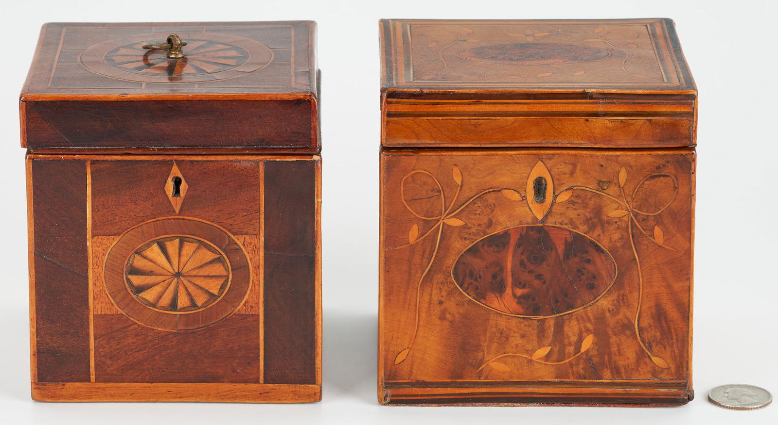 2 Georgian Inlaid Tea Caddies, Vine & Paterae (1 of 9)