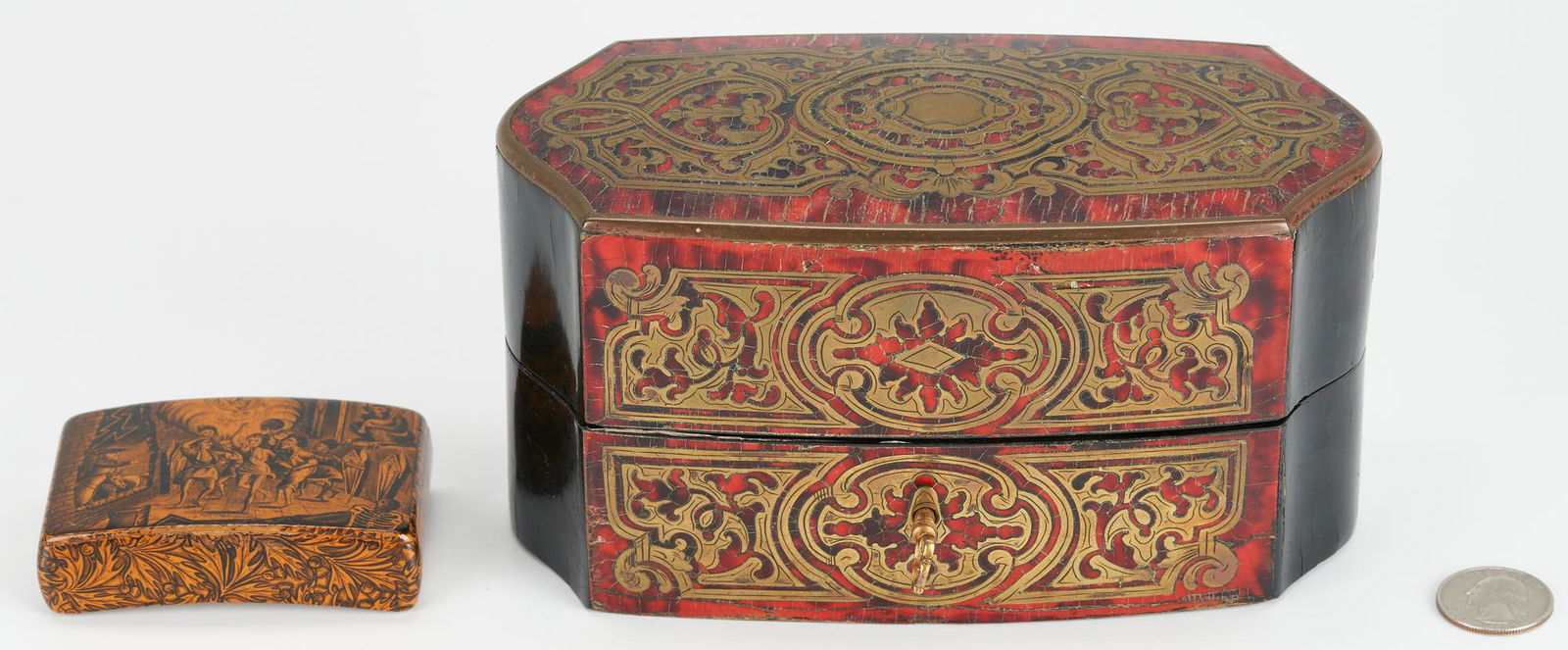 2 Boxes: French Boulle Perfume & English Penwork Tam O'Shanter (1 of 12)