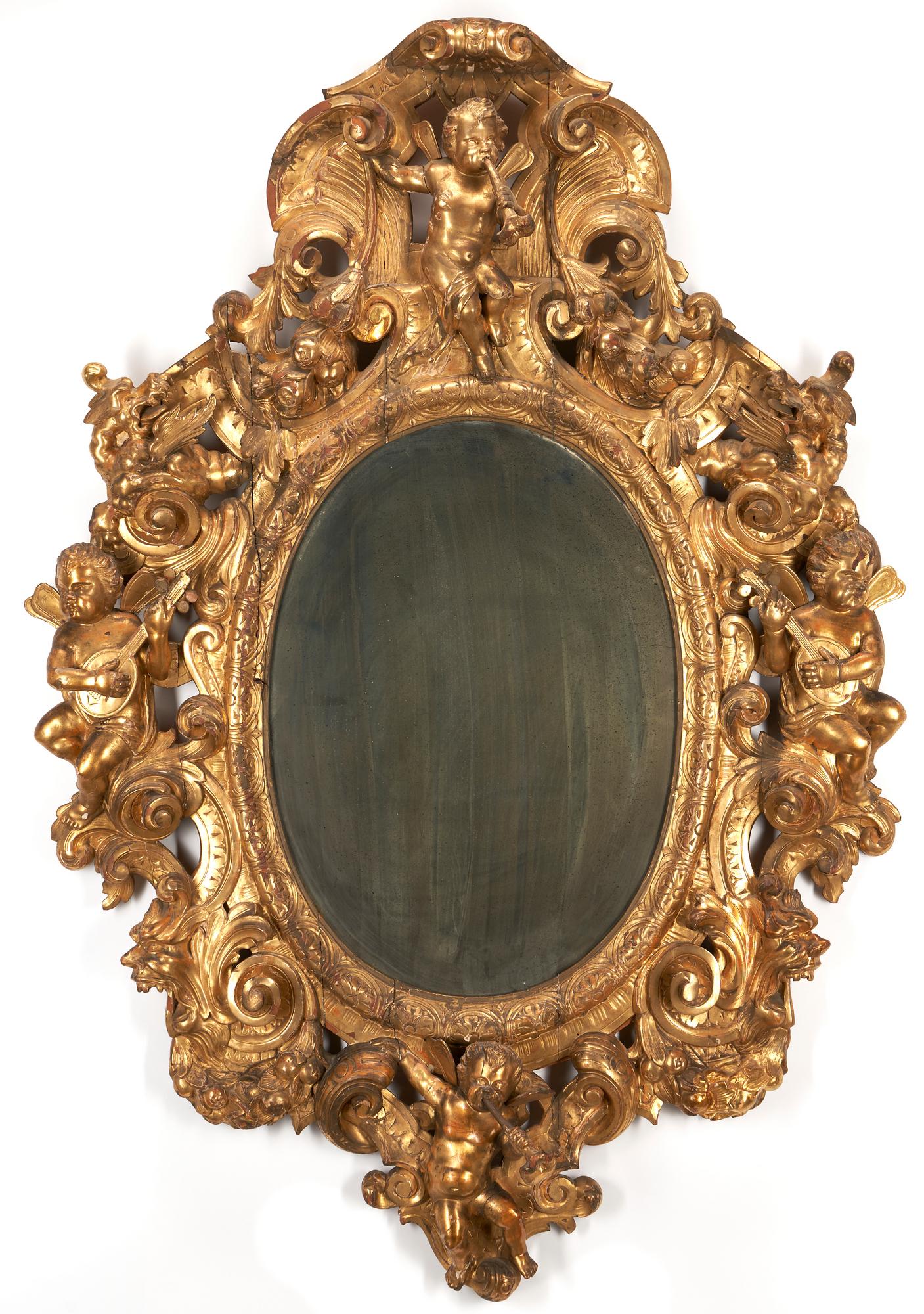 Very Large Italian Baroque Style Giltwood Mirror with Cherubs (1 of 15)