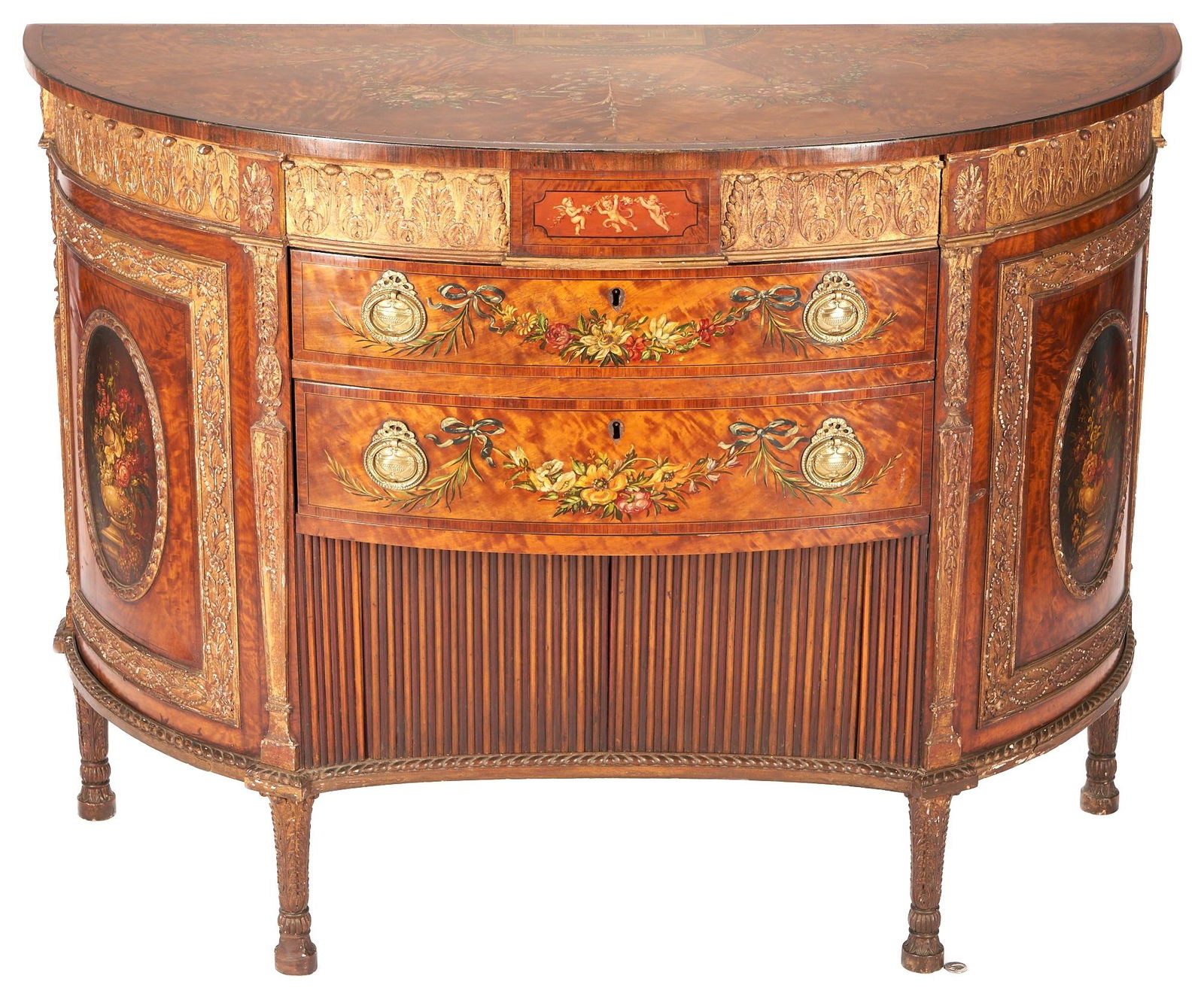 George III Style Painted Satinwood Demilune Cabinet (1 of 20)