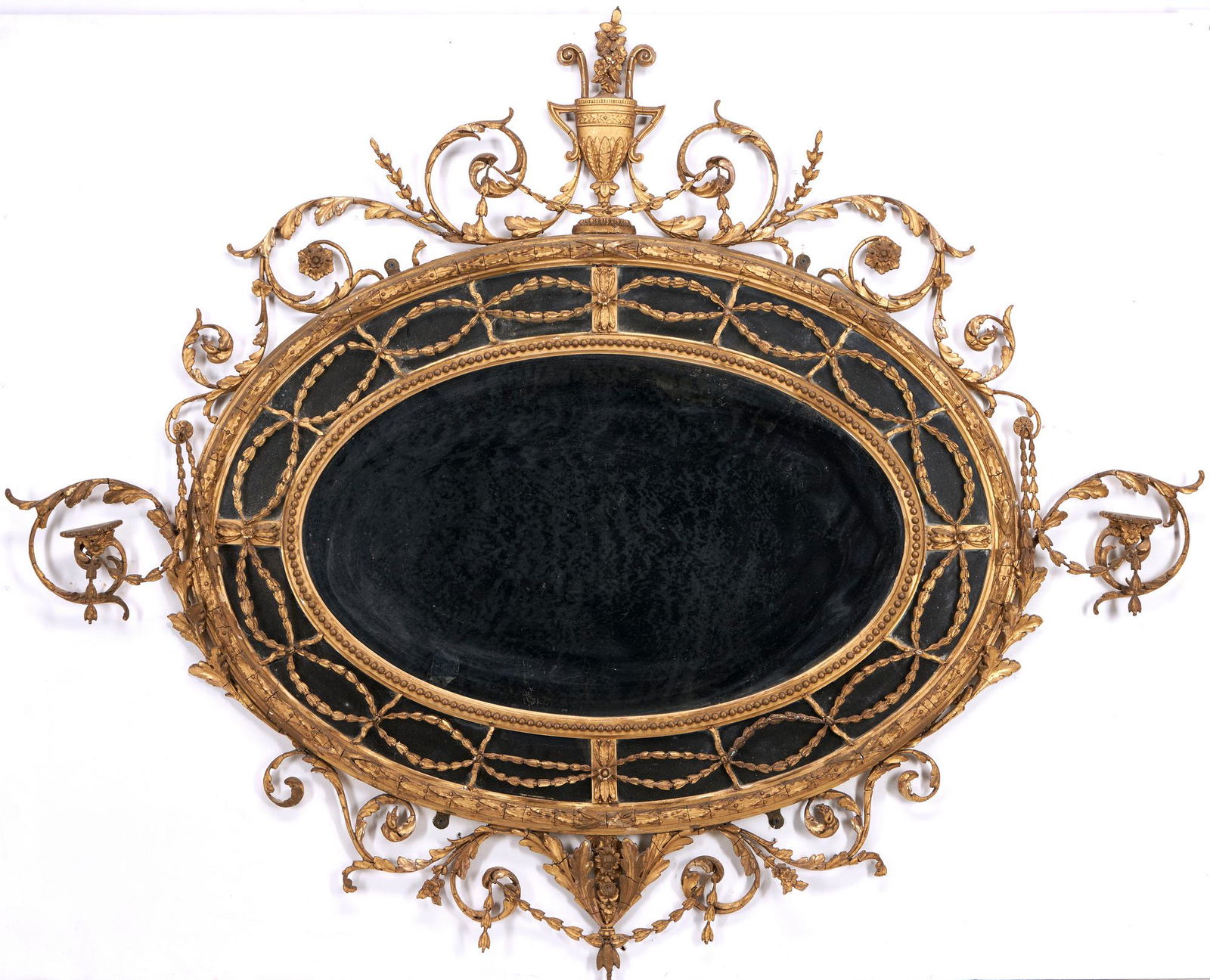 George III Neoclassical Oval Giltwood Mirror with Candle Brackets (1 of 9)