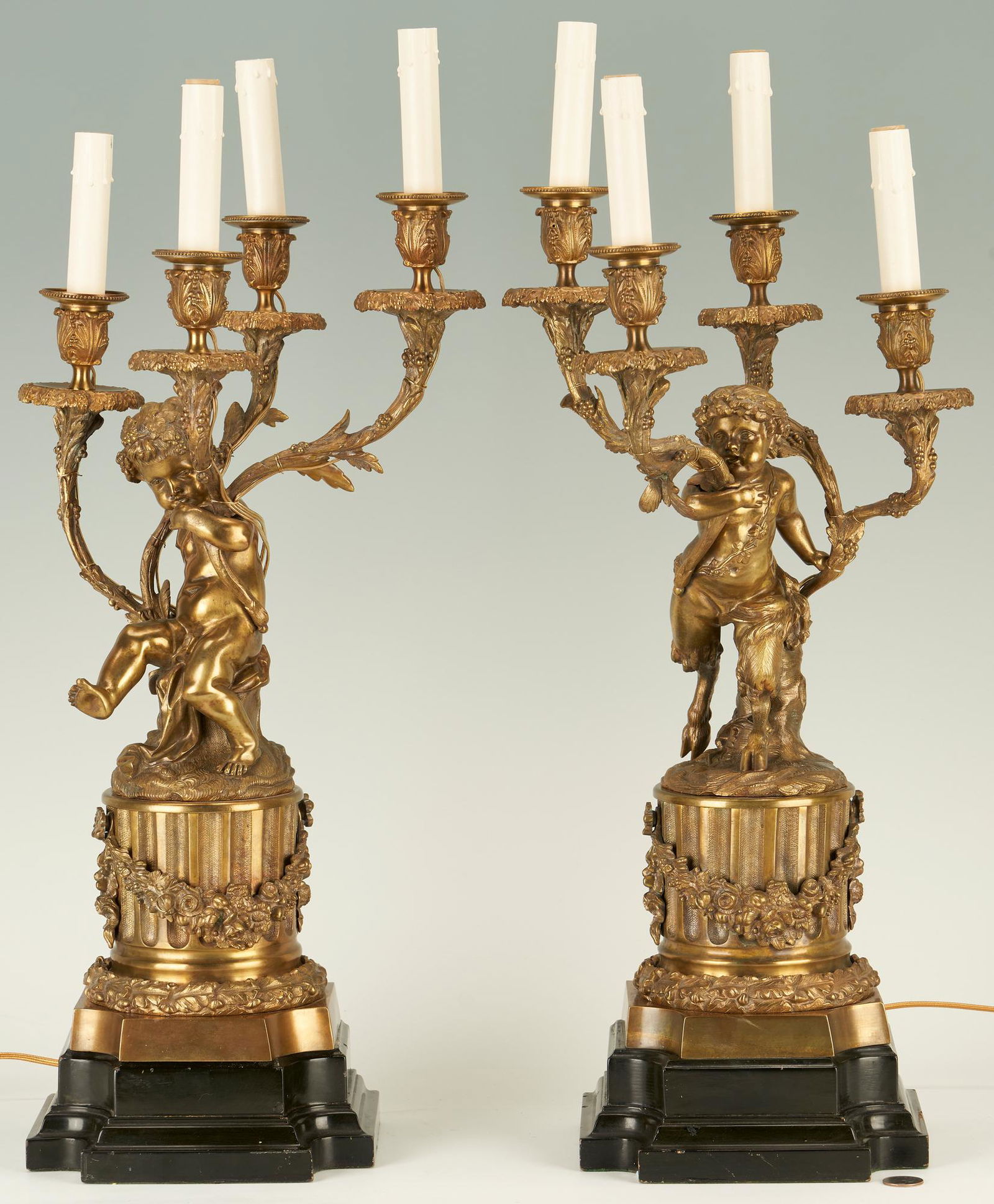 Pair French Bronze Figural Candelabras, After Clodion (1 of 14)