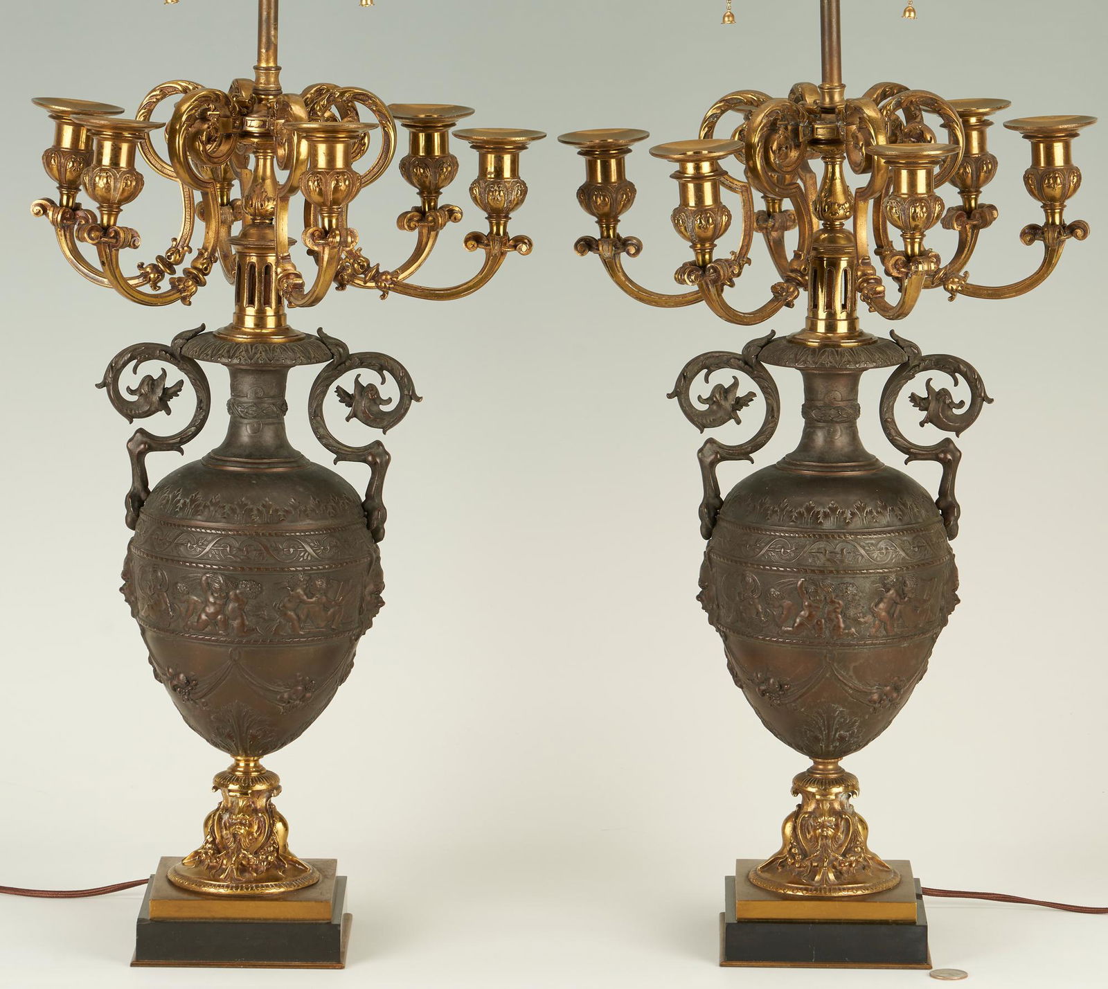 Pair Napoleon III Bronze Candelabra, Fitted As Lamps (1 of 9)