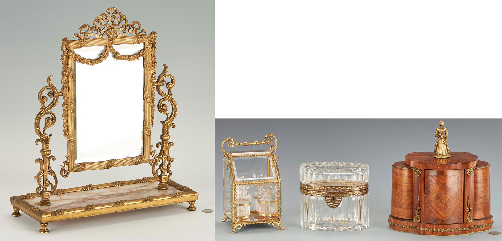 Decorative European Boxes, incl. French Marquetry and Gilt Marble Vanity Mirror, Total 4 (1 of 18)