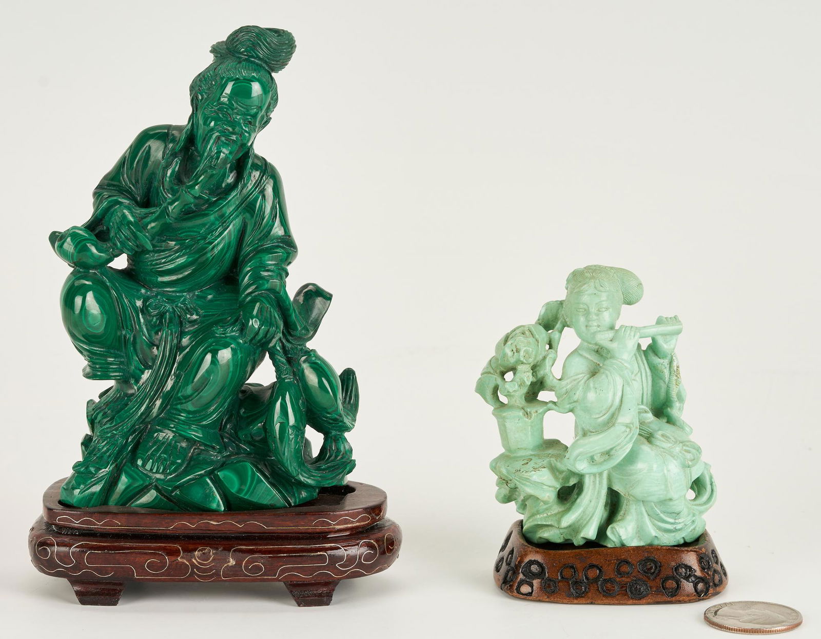 Malachite Figure of Scholar & Small Turquoise Figure w/ Flute (1 of 11)