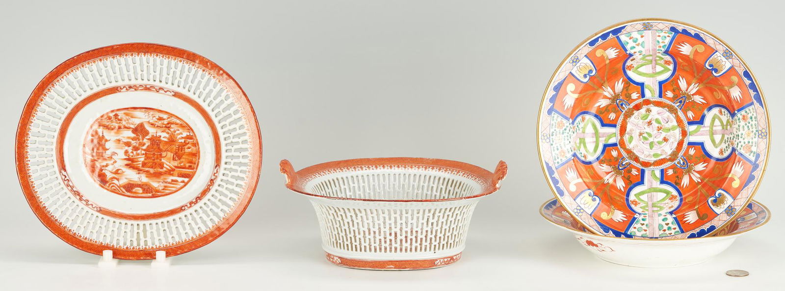 4 pcs. Asian & English Porcelain, incl. Chinese Export Chestnut Basket (1 of 12)