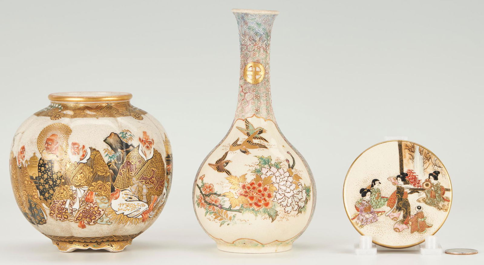 3 Japanese Satsuma Porcelain Items, incl. Shimazu, Kizan (1 of 12)