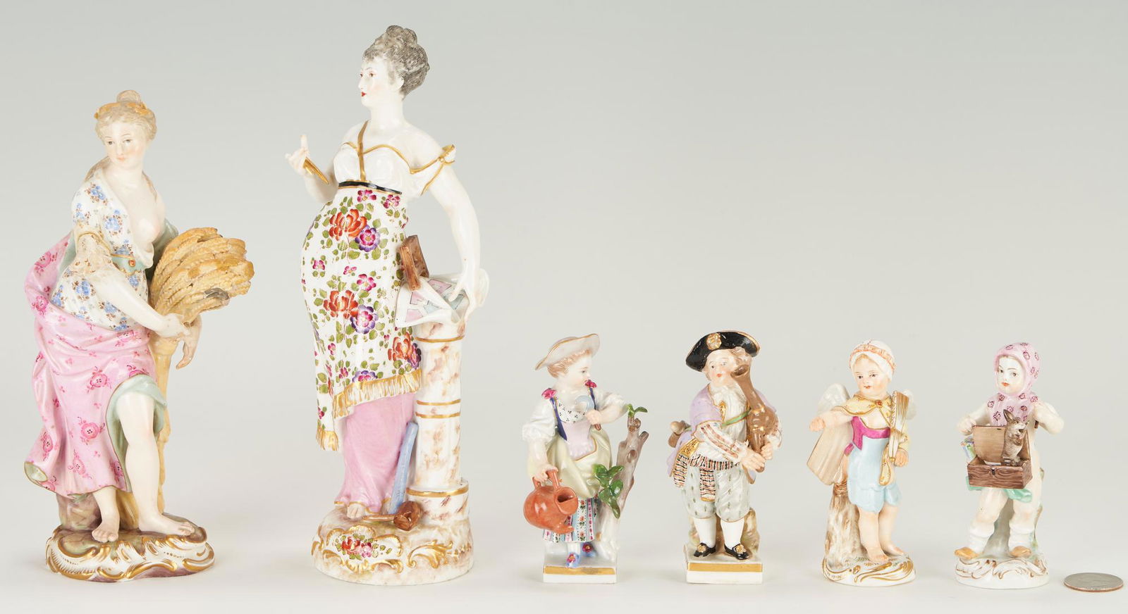 6 Porcelain Figures, most Meissen, including Magician Cherub (1 of 16)