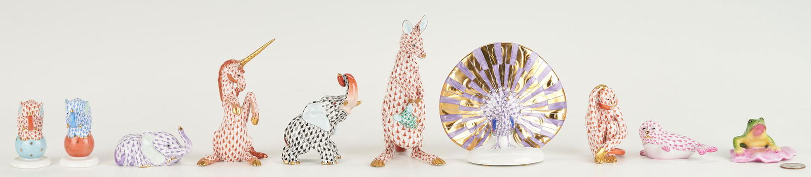 10 Herend Animal Figures, incl. Fishnet, Naturalistic Balta Szilvia Frog (1 of 16)