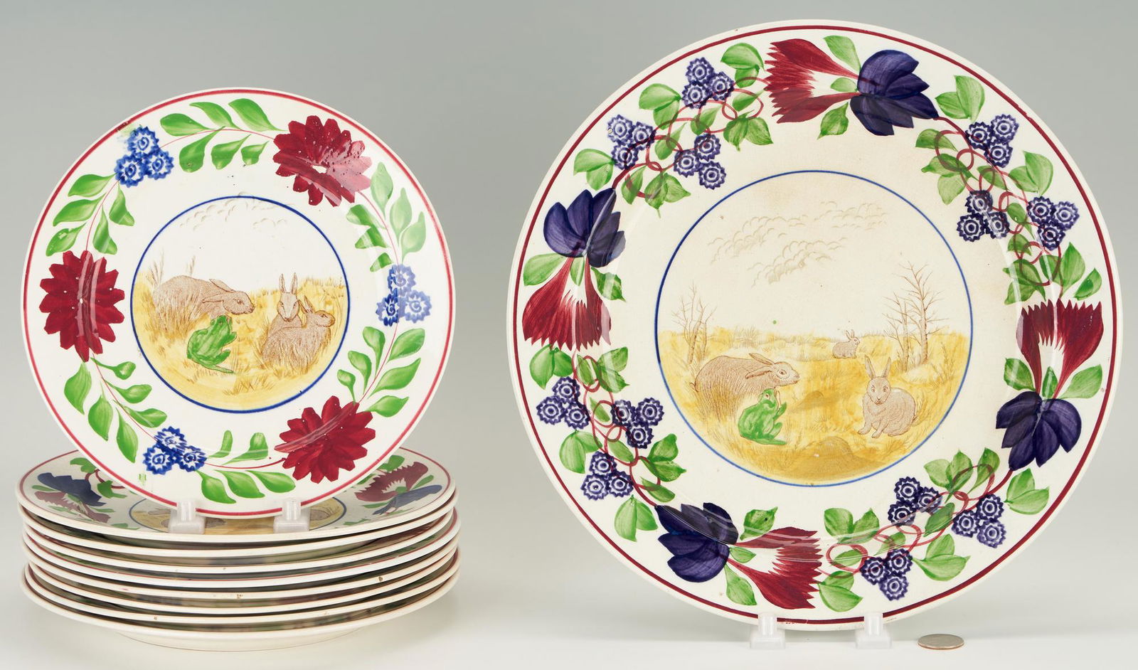 Rabbit Stick Spatter Pottery Platter and Plates, 10 pcs. (1 of 12)