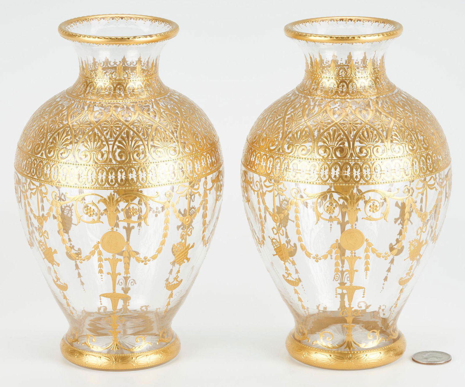 Pair of Baccarat Vases w/ Neoclassical Gilt Decoration (1 of 10)