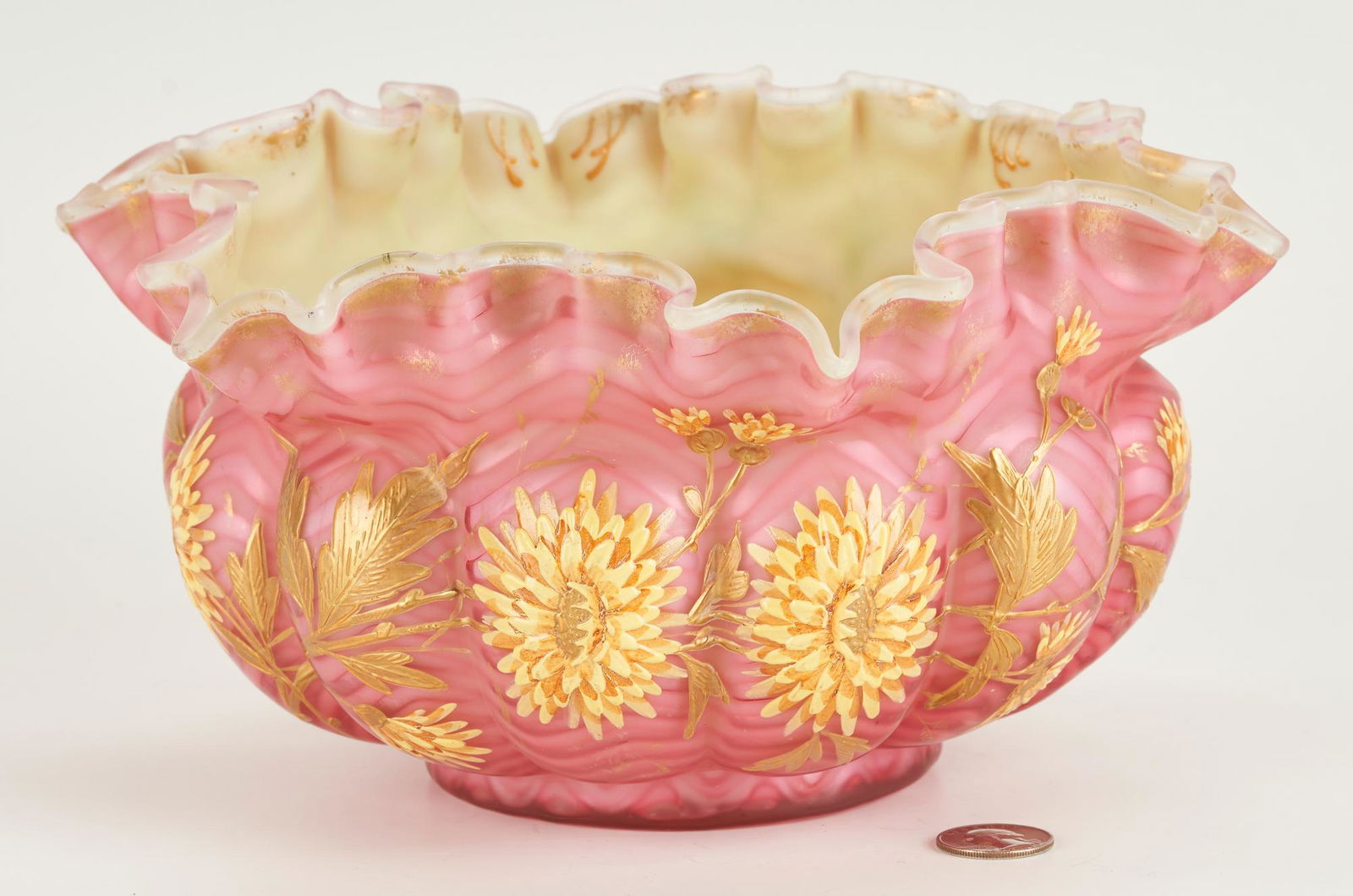 Gilt Satin Glass Air-Trap Bride's Basket, Poss. Webb (1 of 13)