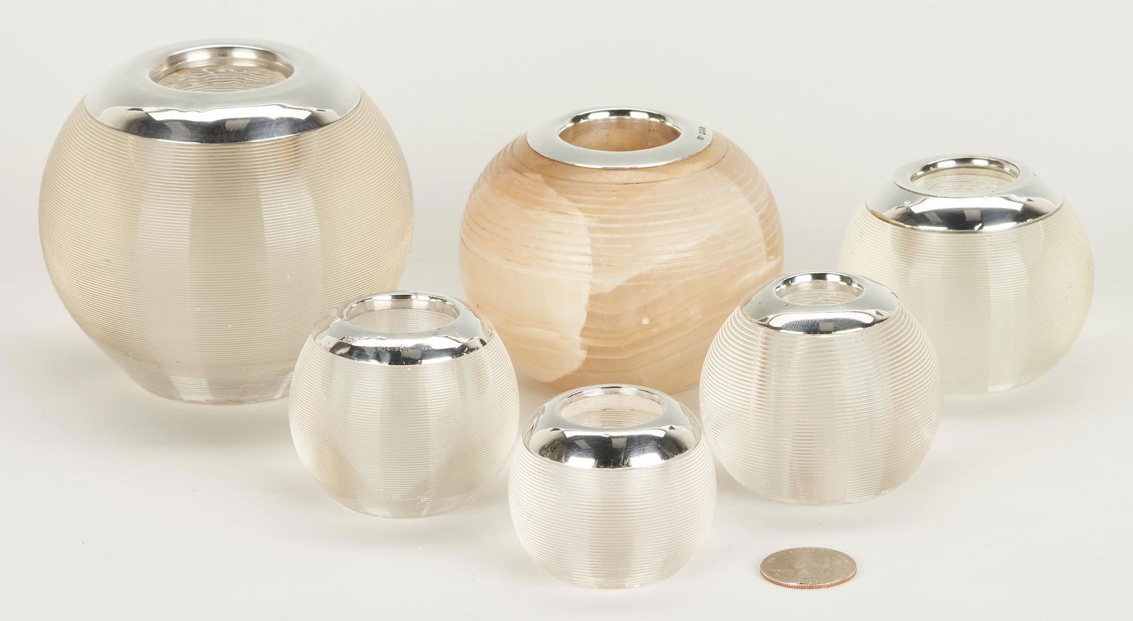 6 English Sterling Silver Match Strikers, incl. Glass, Agate (1 of 16)