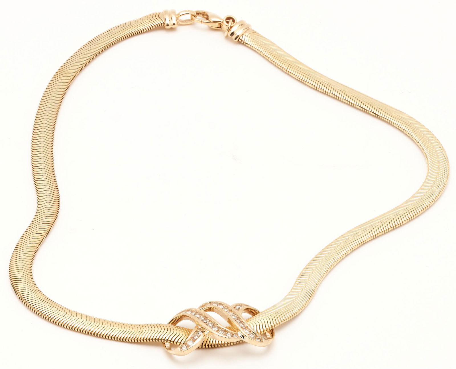 14K Gold Herringbone Necklace w/ Diamond Pendant (1 of 7)