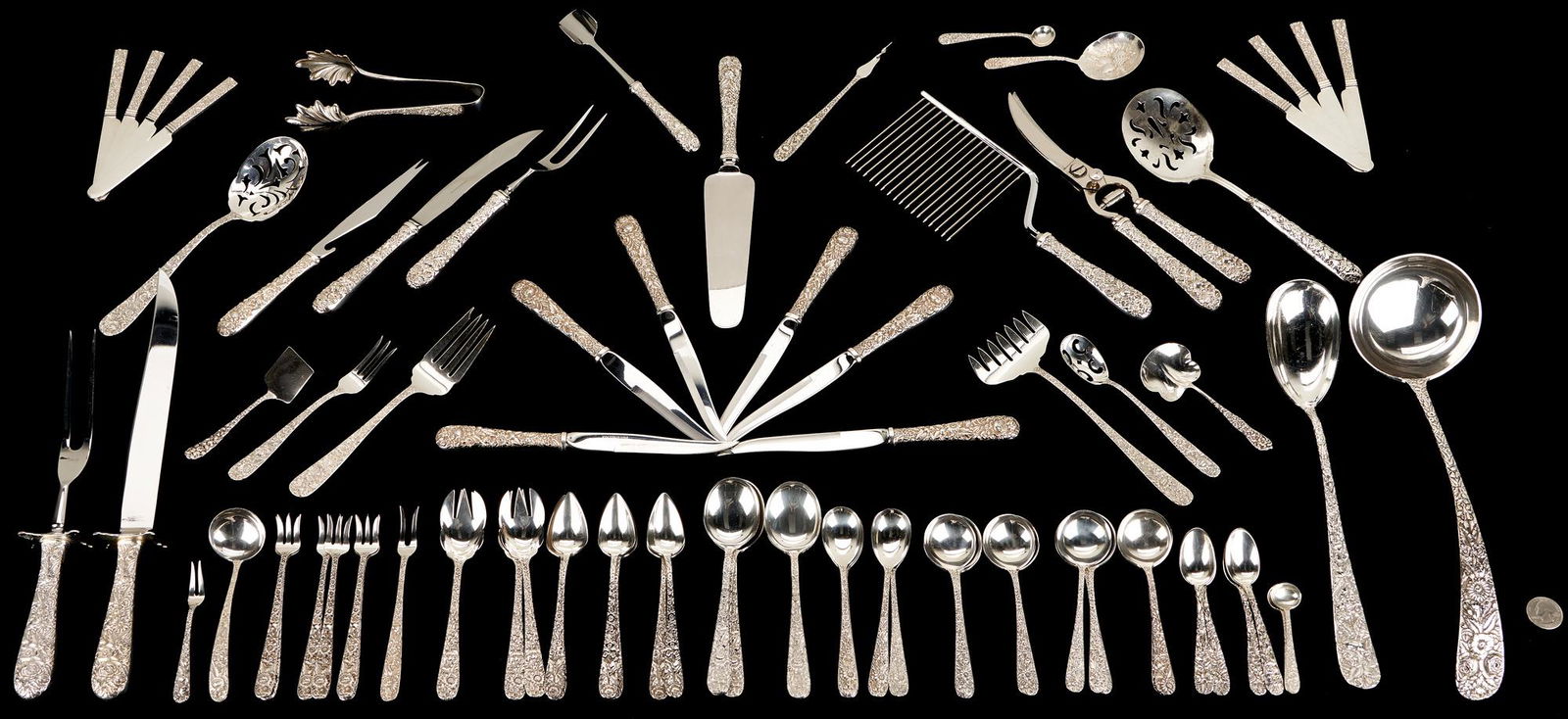 70 Pcs. S. Kirk and Son Repousse Sterling Silver Flatware, 83 items (1 of 16)