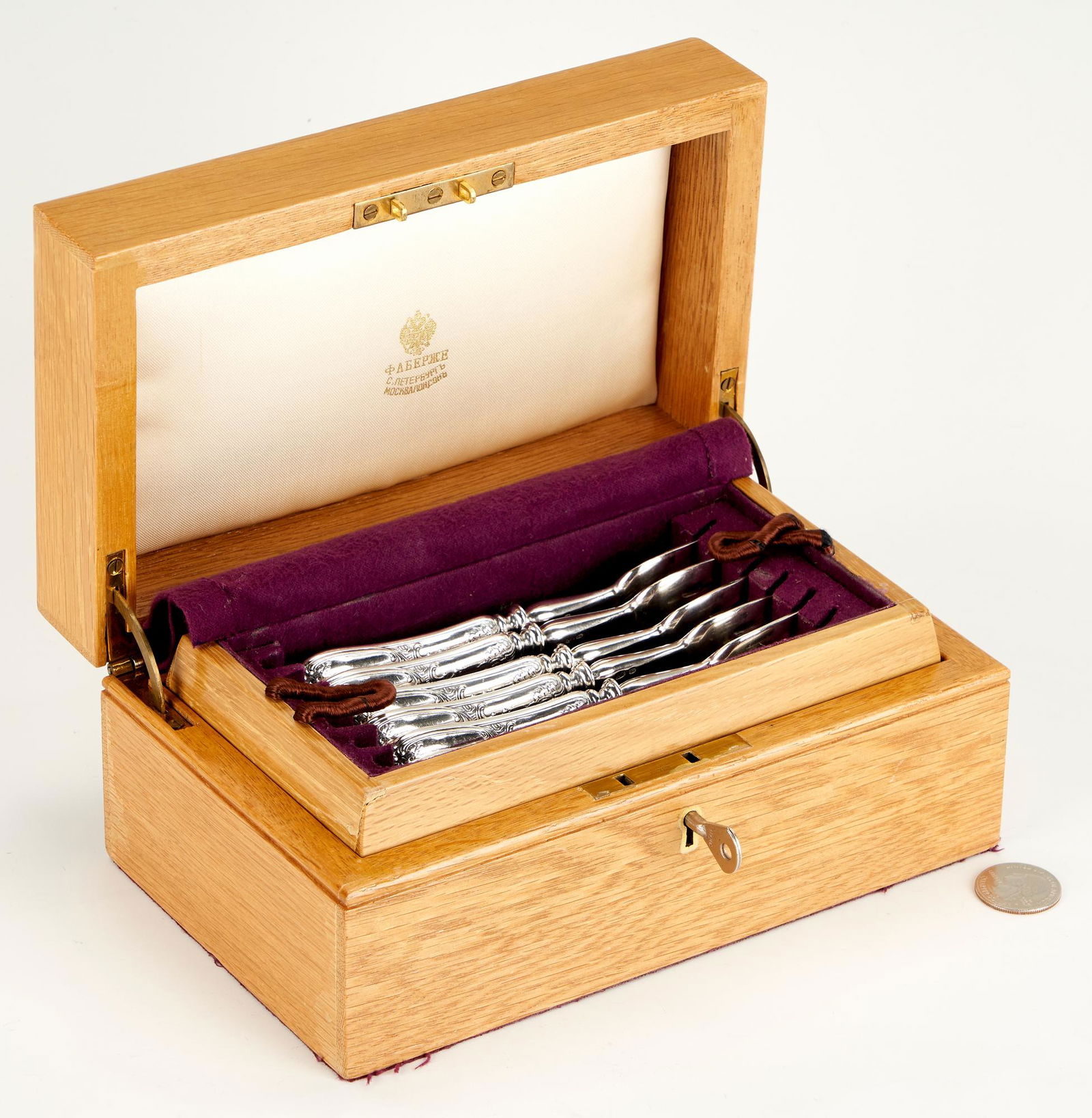 Set of 6 Faberge Silver Forks in Fitted Case (1 of 6)