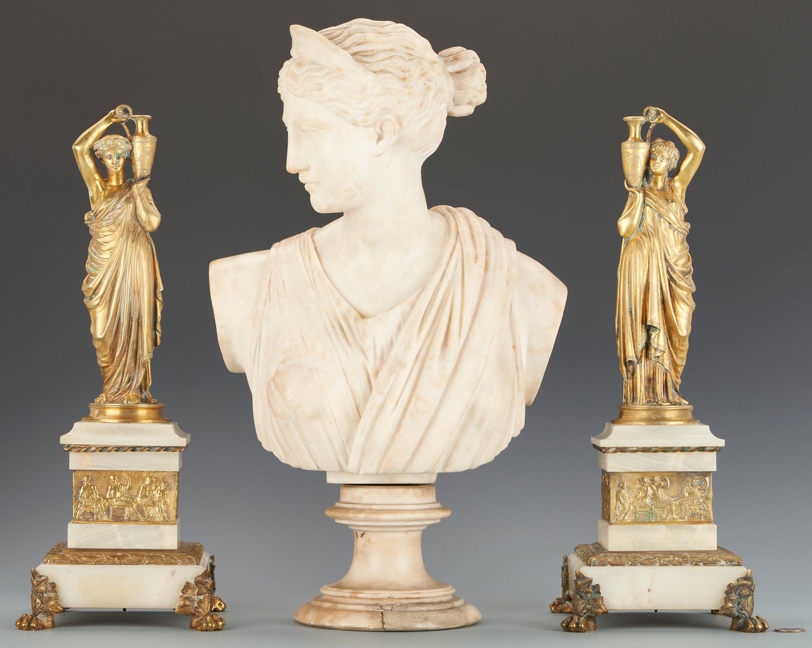 Marble Bust & 2 Garnitures After Hippolyte Ferrat (1 of 18)