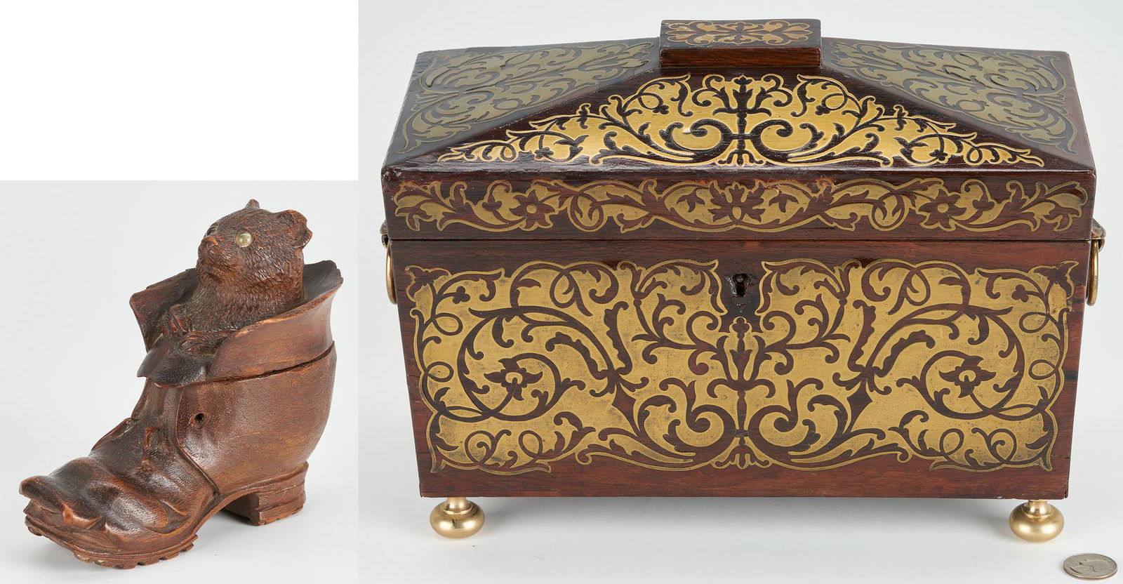 Rosewood Brass Inlaid Tea Caddy & Black Forest Inkwell, 2 items (1 of 12)