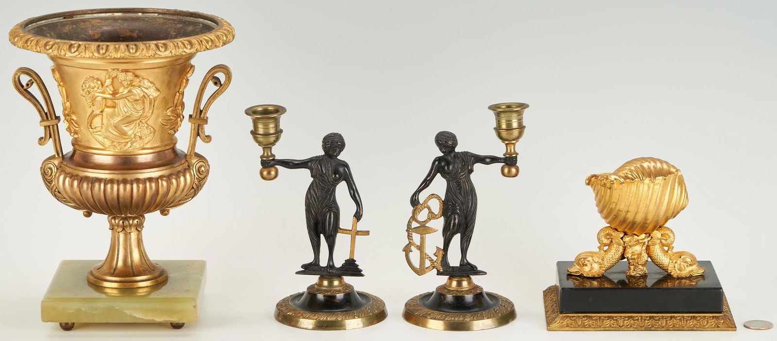 4 Neoclassical Accessories: Urn, Shell Dish, & Figural Candlesticks (1 of 14)