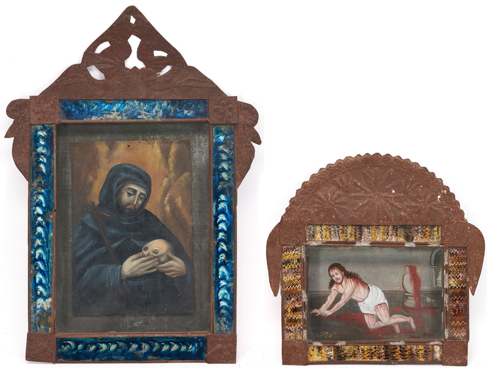 2 Framed Mexican Folk Art Retablos, Lord of the Column & St. Jerome (1 of 11)