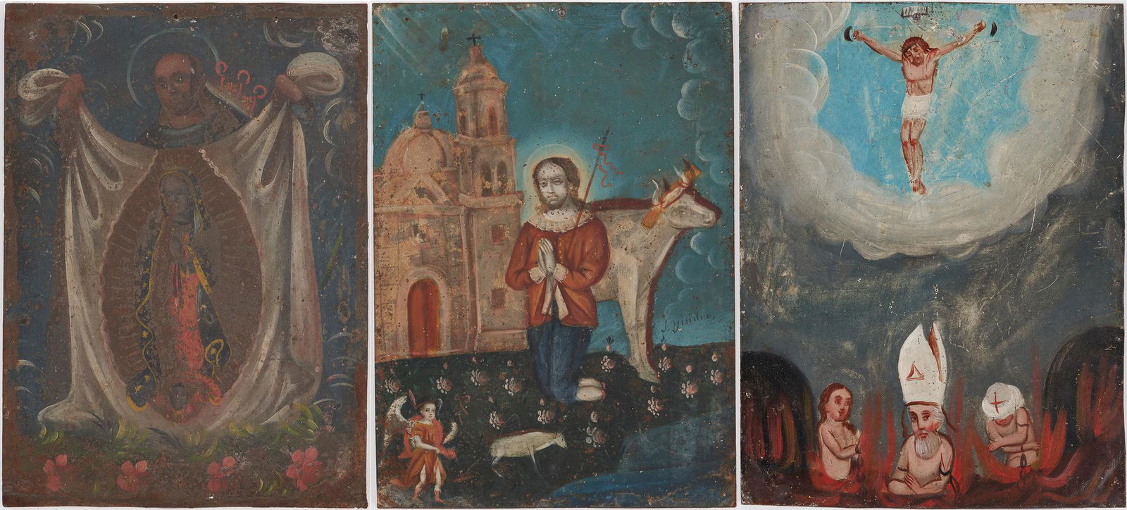 3 Mexican Retablos, Cross of Souls, Juan Diego, St. Isidore (1 of 19)