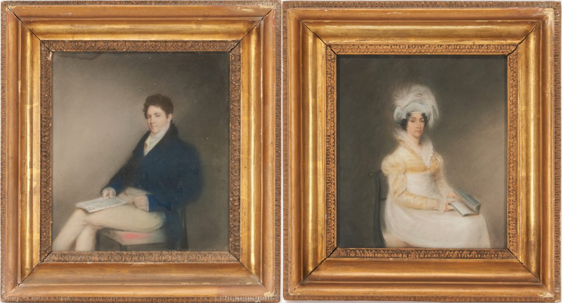 2 Continental School Pastel Pendant Portraits, c. 1800 (1 of 12)