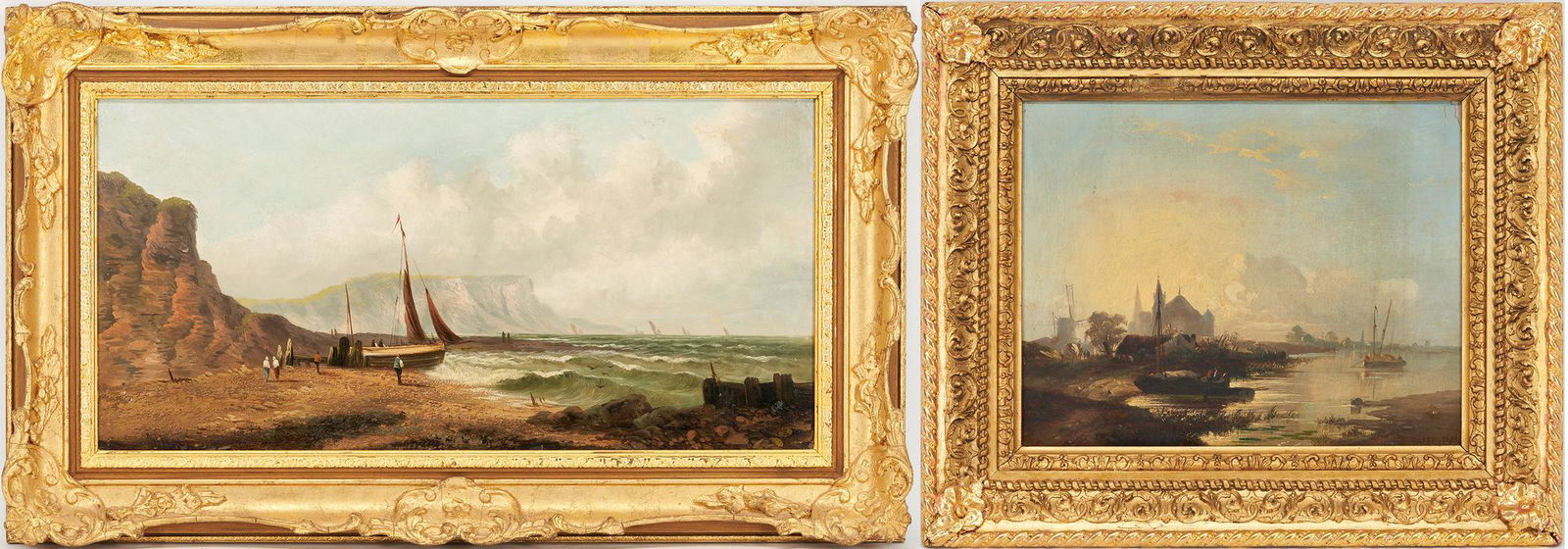 2 Signed 19th C. Coastal Oil Landscapes, English & Dutch (1 of 20)