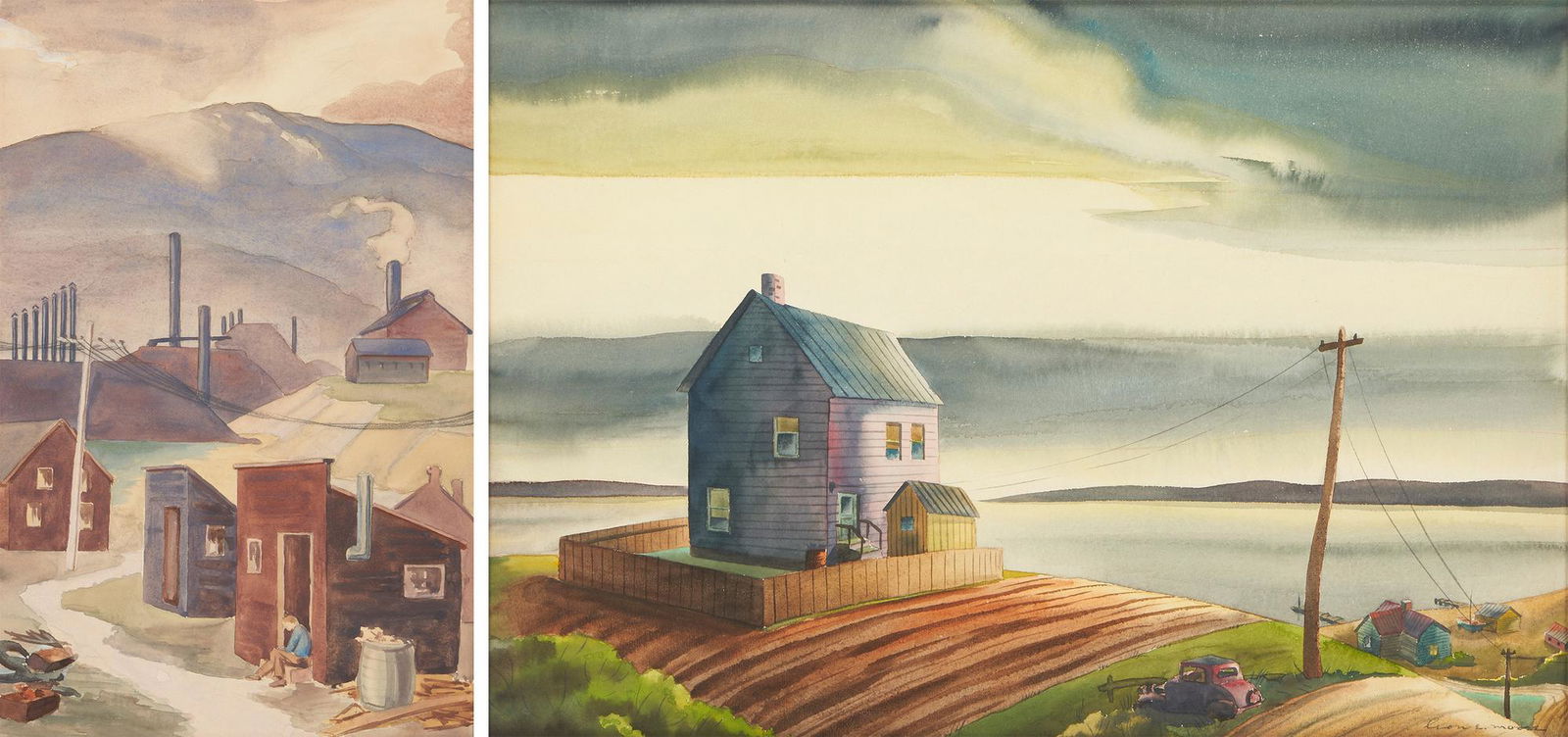 2 WPA era Regionalist Landscape Paintings: Leon Moore & Robert Baleh (1 of 17)
