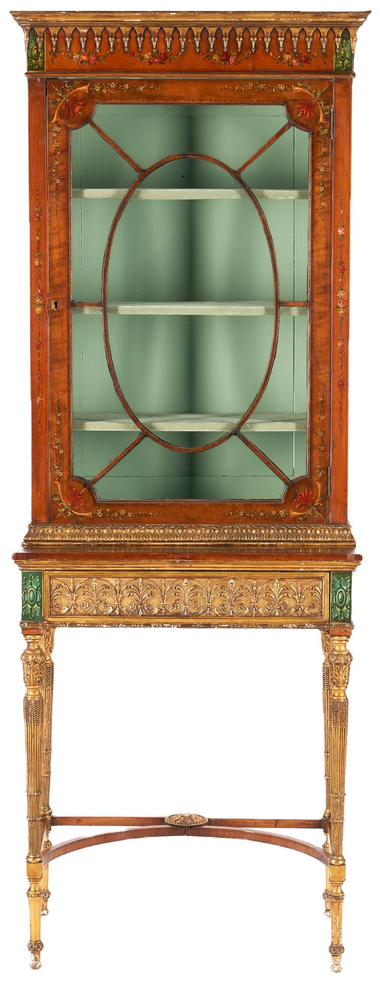 English Neoclassical Adam style Painted Satinwood Display Cabinet (1 of 16)