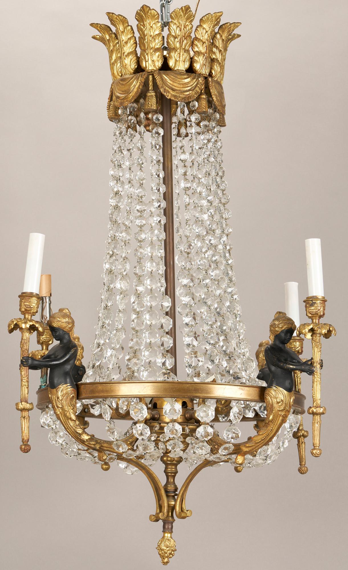 French Empire Style Gilt Bronze & Crystal Figural Chandelier (1 of 11)