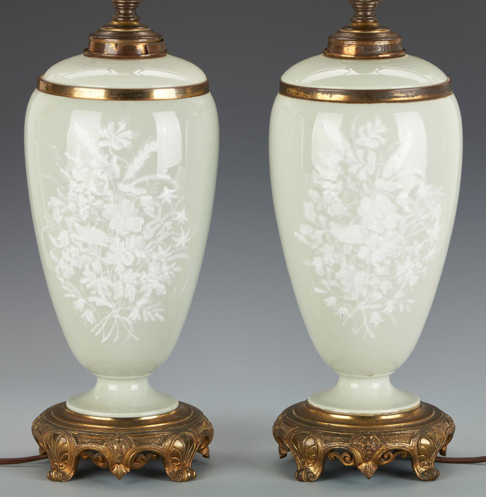 Pr. Pate-Sur-Pate Gilt Mounted Celadon Porcelain Lamps (1 of 10)