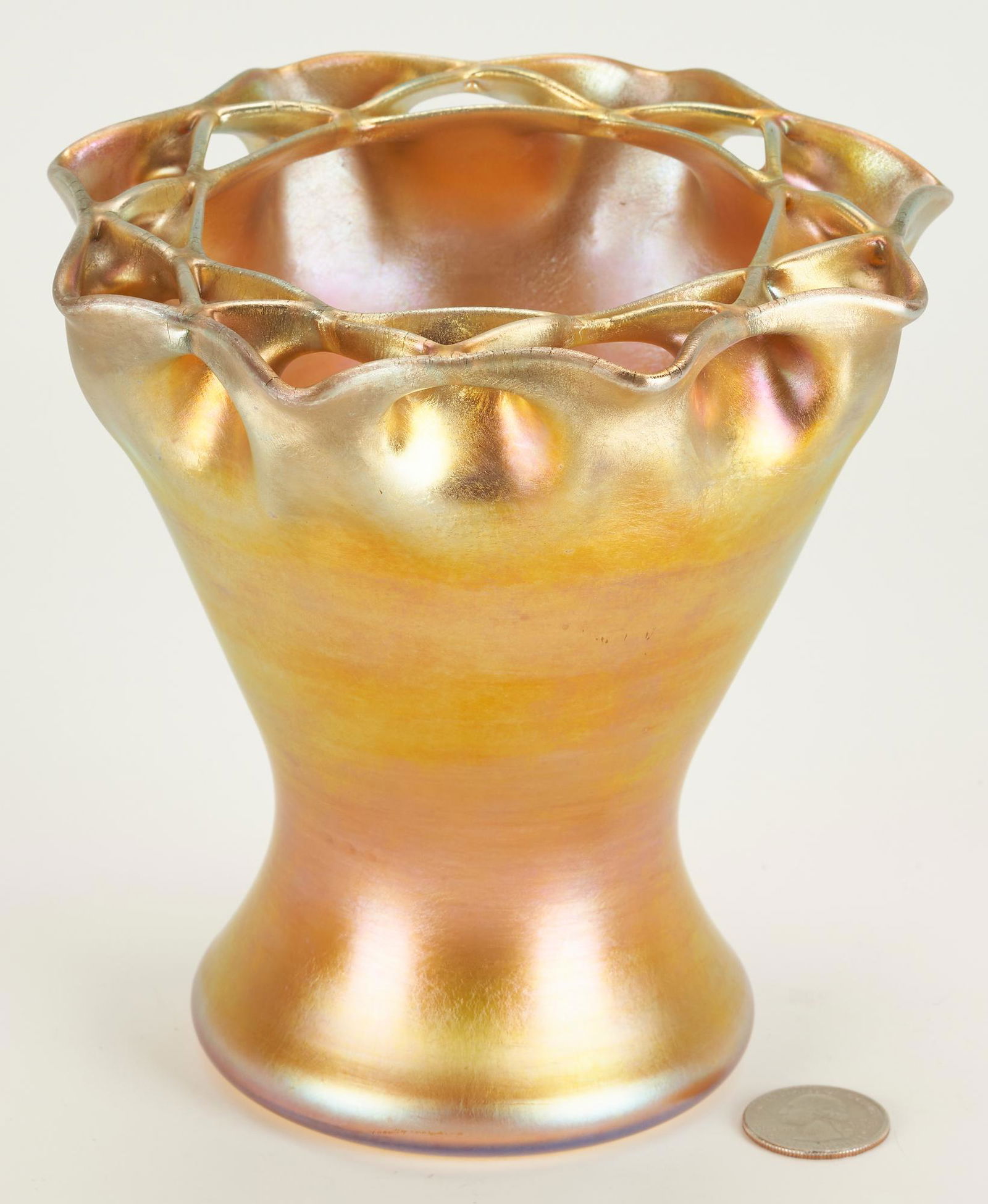Tiffany Favrile Gold Iridescent Flower Frog Vase (1 of 10)