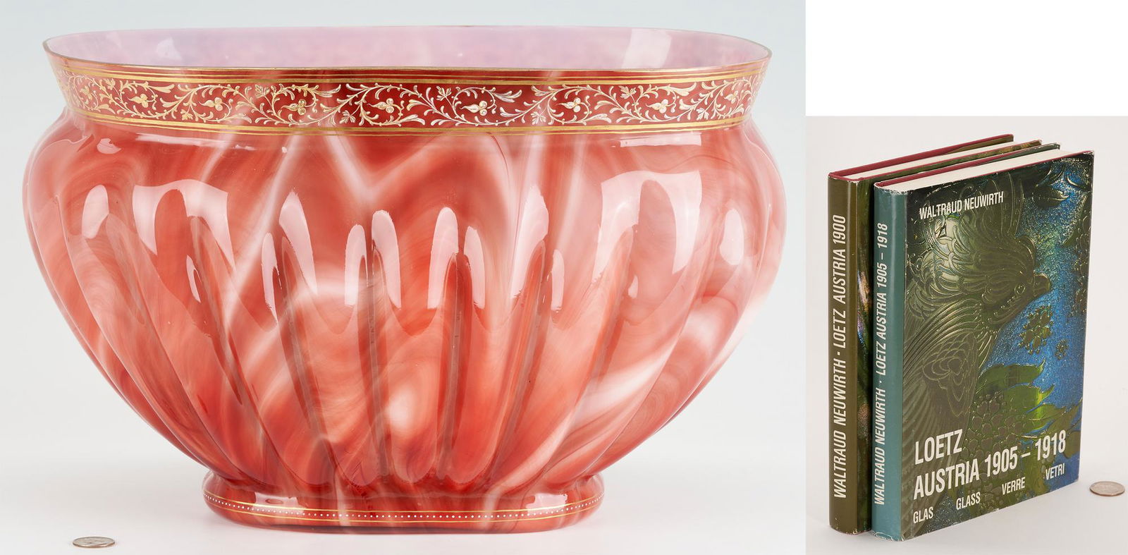 Large attr. Loetz Art Glass Marmoriertes Jardiniere w/ 2 Exhibition Catalogues (1 of 10)