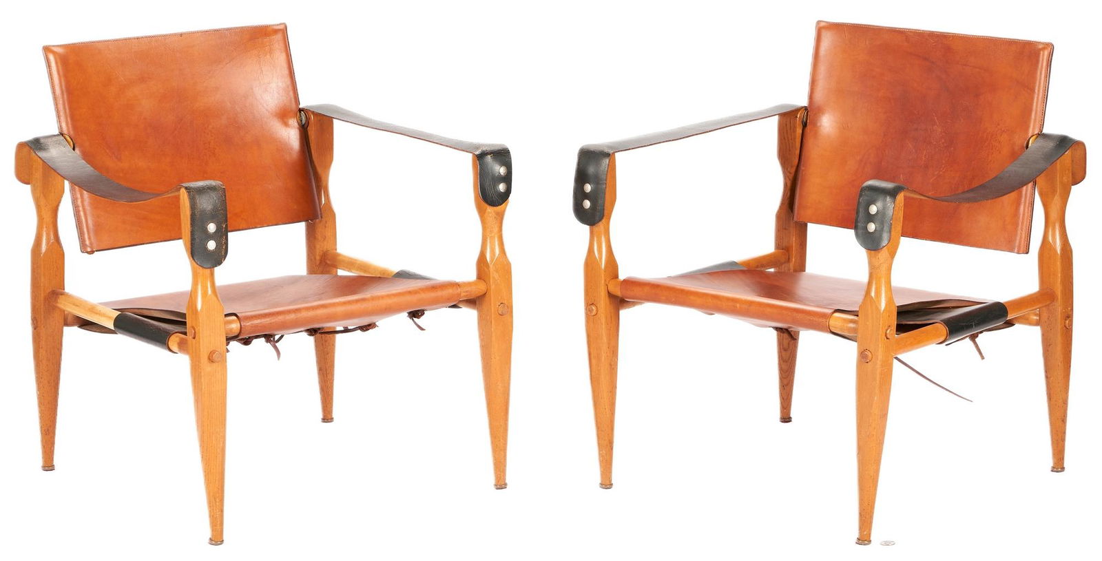 Pair Mid Century Leather Safari Chairs (1 of 9)