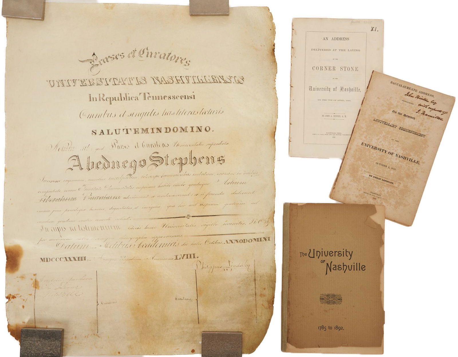 4 U of Nashville Items incl. Andrew Jackson signed Diploma (1 of 9)