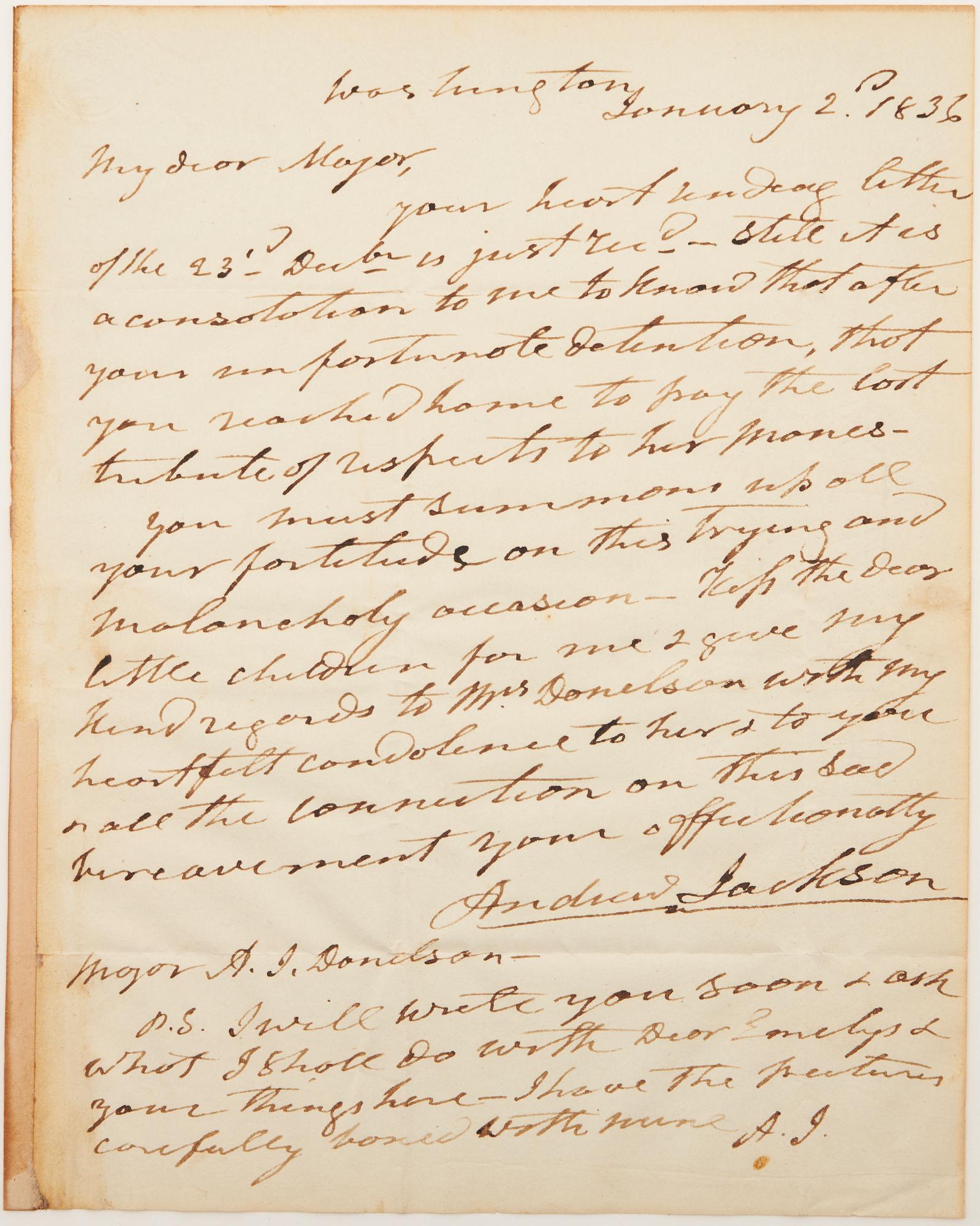 President Andrew Jackson Signed Letter to Andrew Jackson Donelson, 1836 (1 of 8)